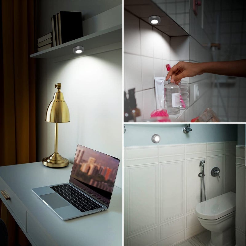 Mini Touch Light, 6 Pack Wireless Under Cabinet Lights Round Tap Push on Light Battery Operated Puck Lights Stick On Light for Closet Counter Kitchen Cabinet RV Indoor Outdoor Press Light - Image 5